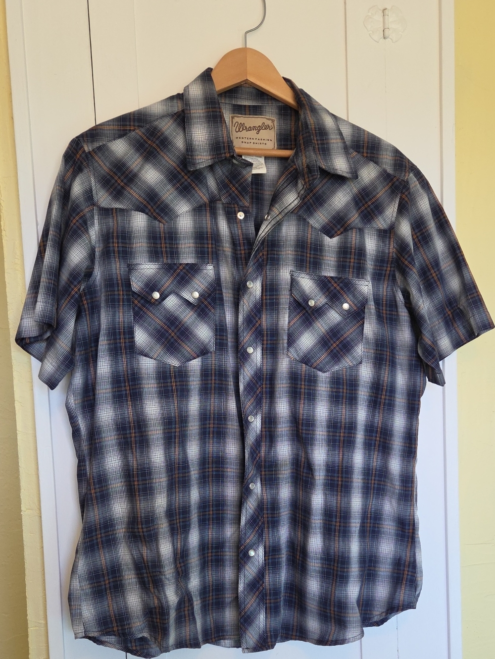 Wrangler Snap Shirt Men's Short-Sleeve Plaid Button-Down Size Large